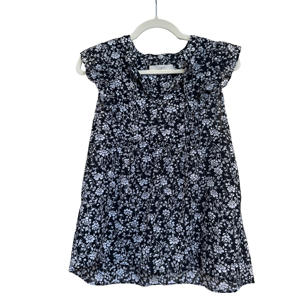 LOFT Floral Ruffle Tie Neck Shell – Size M – Style #590526